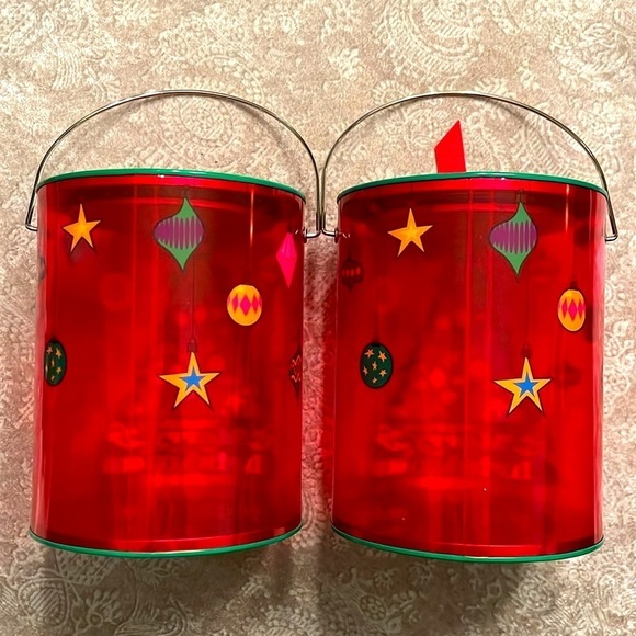 Brand New Set of 2 Christmas Tree Paint Can Cookie Holder Gift Set See Thru Red - Picture 9 of 12